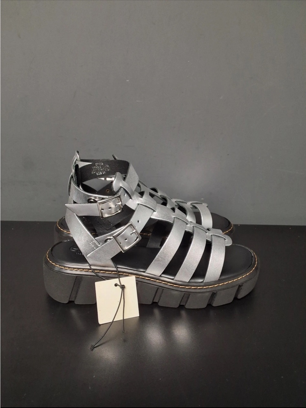 Women's Metallic Silver Strappy Platform Sandals